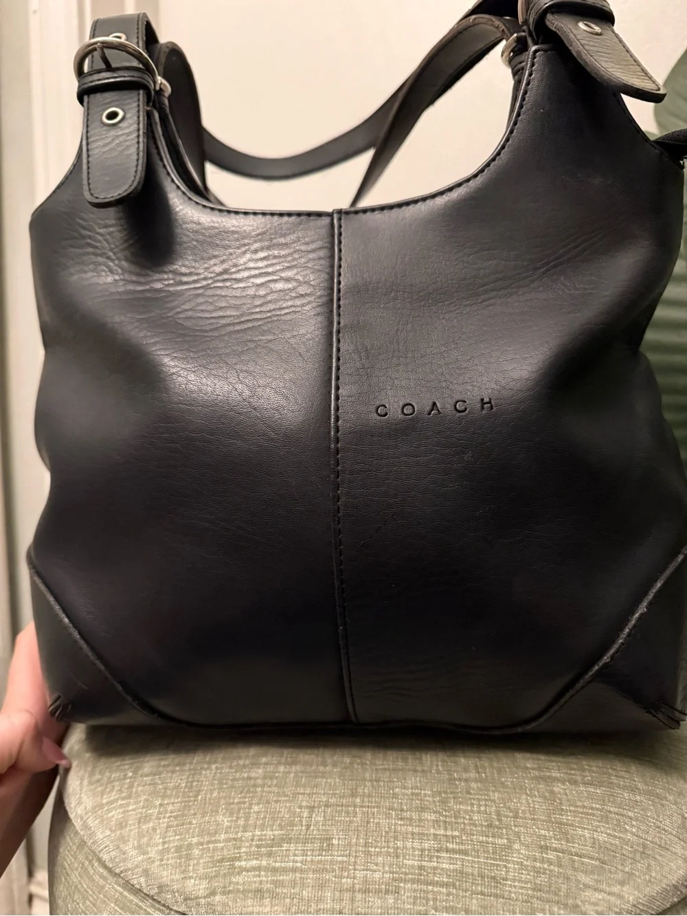Vintage Coach Black Leather Hobo Shoulder Bag #9249– Y2K